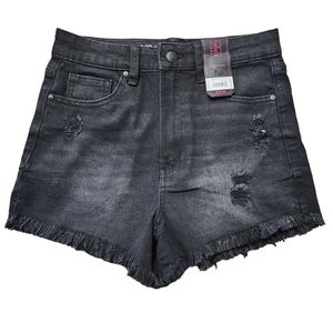 Women's No Boundaries Hi Waist Black Distressed Jean Shorts Sz 7 NWT